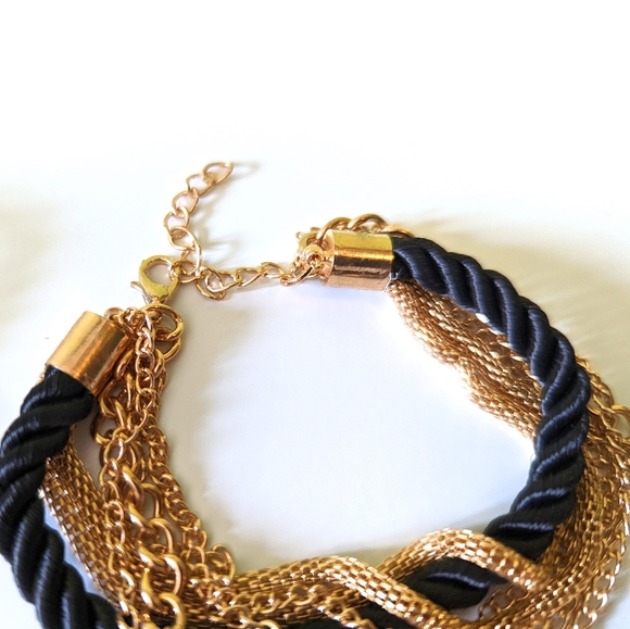 Three Matching Black and Gold Tone Twisted Rope and Chain Bracelets - Picture 3 of 4